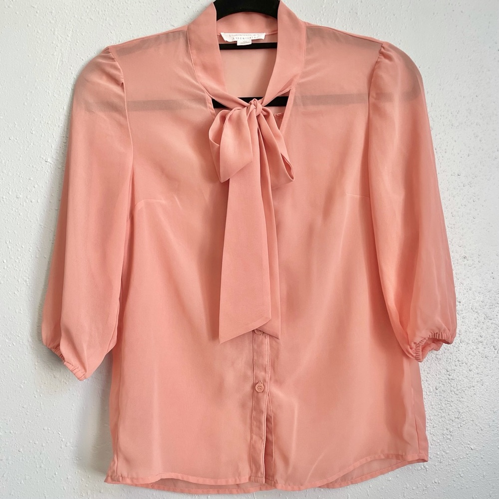 Forever 21 Salmon 3/4 Sleeves Neck ties Button up Blouse